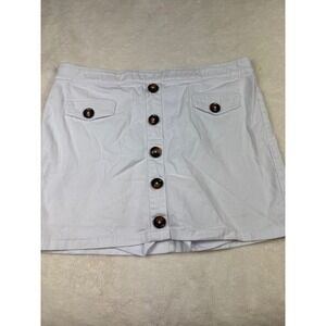 Baccini White Denim Button Front Mini Skirt Womens XL Stretch Cotton Pockets